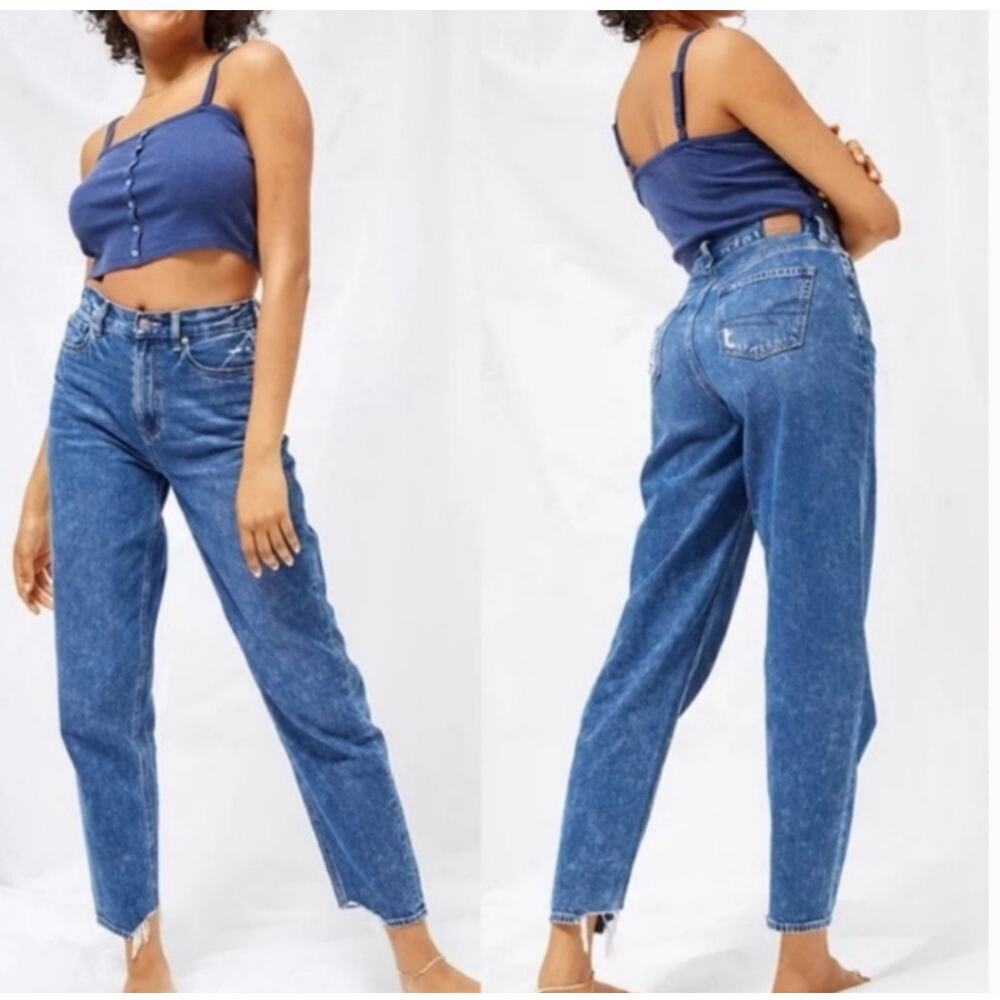 American Eagle Relaxed Fit Mom Jeans Chewed Hem Dark Dreams Blue Size 24W NWT